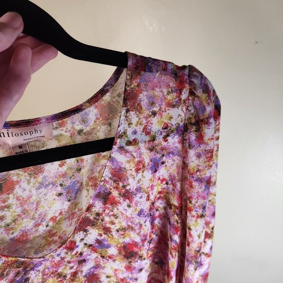 PHILOSOPHY Floral Sheer Blouse SZ M Ditzy Flower Print High-Low Watercolor Sunse - Picture 3 of 10